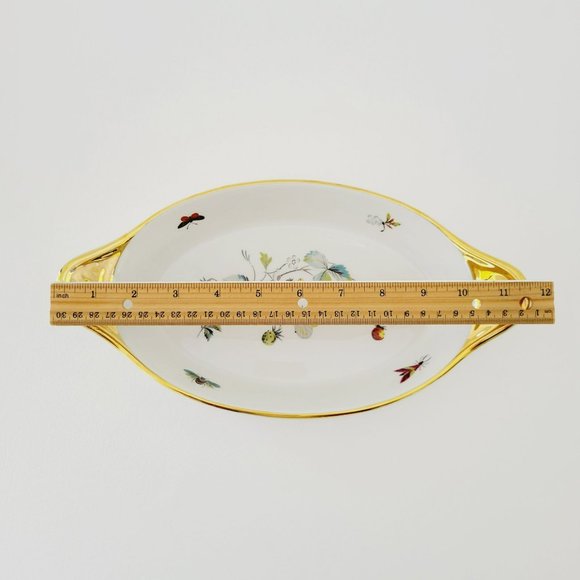 Royal Worcester Strawberry Fair Gold Trim Oval Baking Dish Size 10 Butterflies - Picture 8 of 13